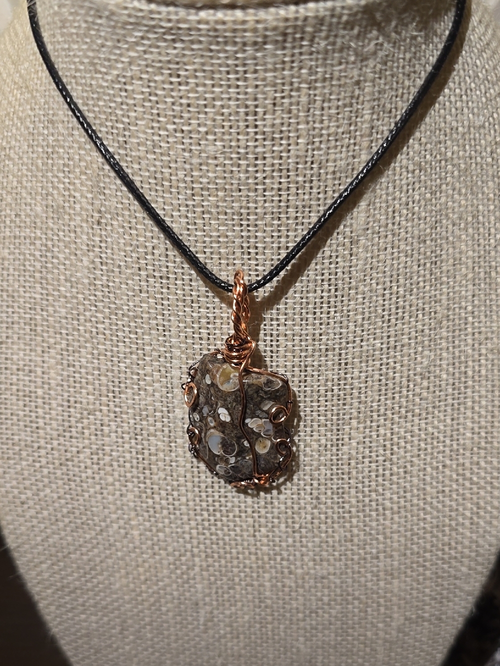 Handcrafted Copper Wire-Wrapped Turritella Agate Pendant (Reiki Infused)